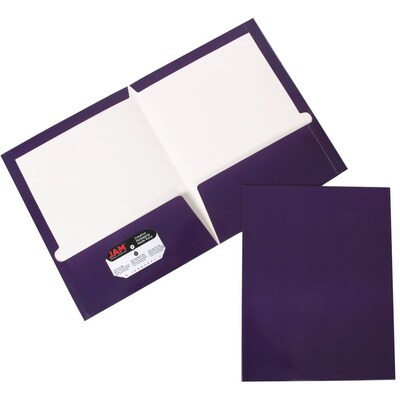JAM Paper Laminated Two-Pocket Glossy Presentation Folders, Purple, 6/Pack (385GPUA)