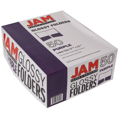 JAM Paper Laminated Two-Pocket Glossy Presentation Folders, Purple, 50/Box (385GPUC)