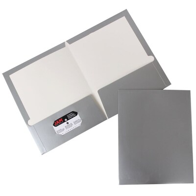 JAM Paper Glossy 2-Pocket Portfolio Folder, Silver, 6/Pack (385Gsia)