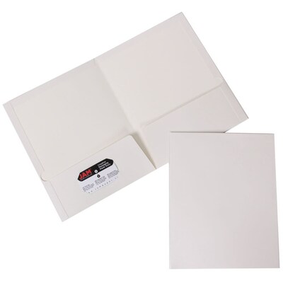 JAM Paper® Laminated Two-Pocket Glossy Presentation Folders, White, 25/Pack (385GWHD)