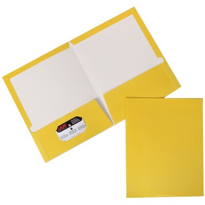 JAM Paper® Laminated Two-Pocket Glossy Presentation Folders, Yellow, 6/Pack (385GYEA)