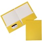 JAM Paper® Laminated Two-Pocket Glossy Presentation Folders, Yellow, Bulk 50/Box (385GYEC)