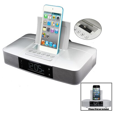 Capello Slimline Silver Dual Alarm Clock w/Lightning Connector (Ci210)