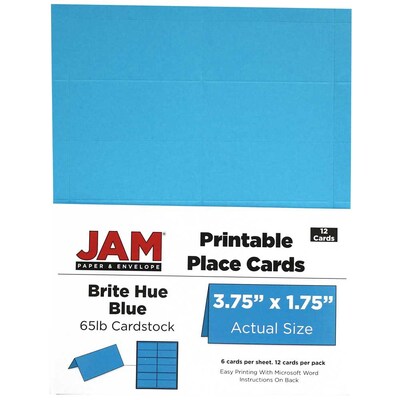 JAM Paper® Printable Place Cards, 1.75 x 3.75, Brite Hue Blue Placecards, 12/pack (225928560)