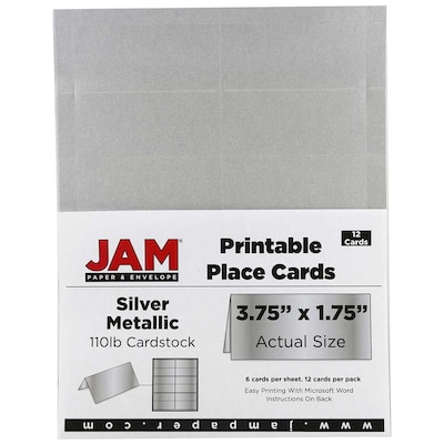 JAM Paper® Printable Place Cards, 1.75 x 3.75, Stardream Metallic Silver Placecards, 12/pack (225928