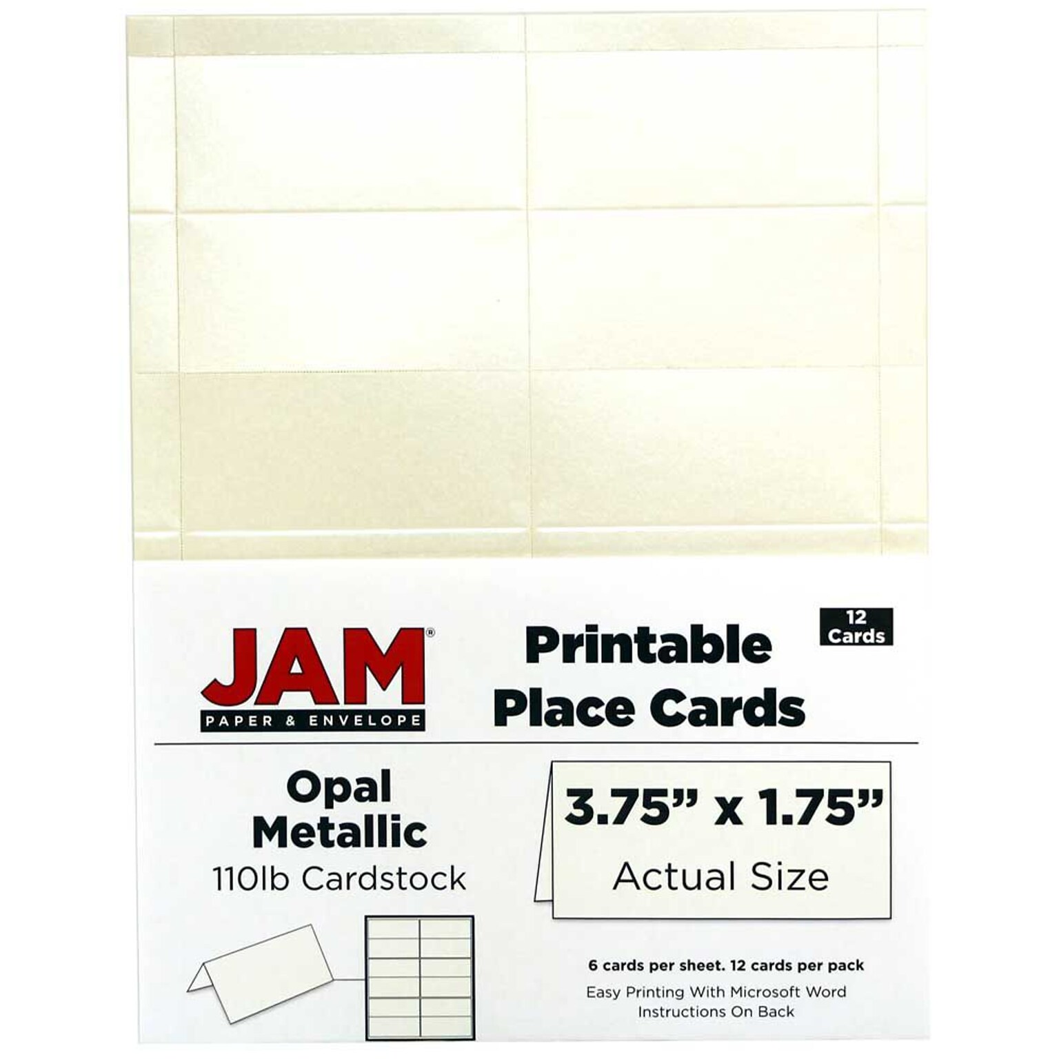 JAM Paper® Printable Place Cards, 3 3/4 x 1 3/4, Stardream Metallic Opal Placecards, 12/Pack (225928572)