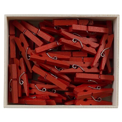 JAM Paper Wood Clip Medium Wood Clothespins, Red, 50/Pack (230729143)