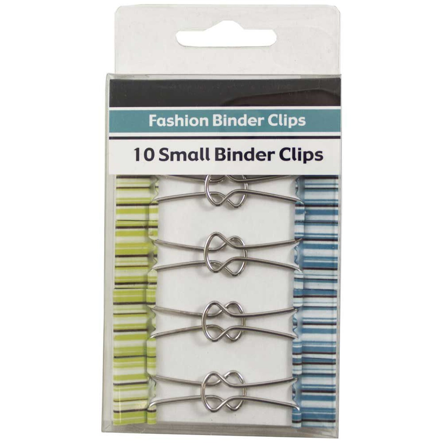 JAM Paper® Colored Fashion Design Binder Clips, Small, 19mm, Green and Blue Binder Clips with Stripes, 10/Pack (336128839)