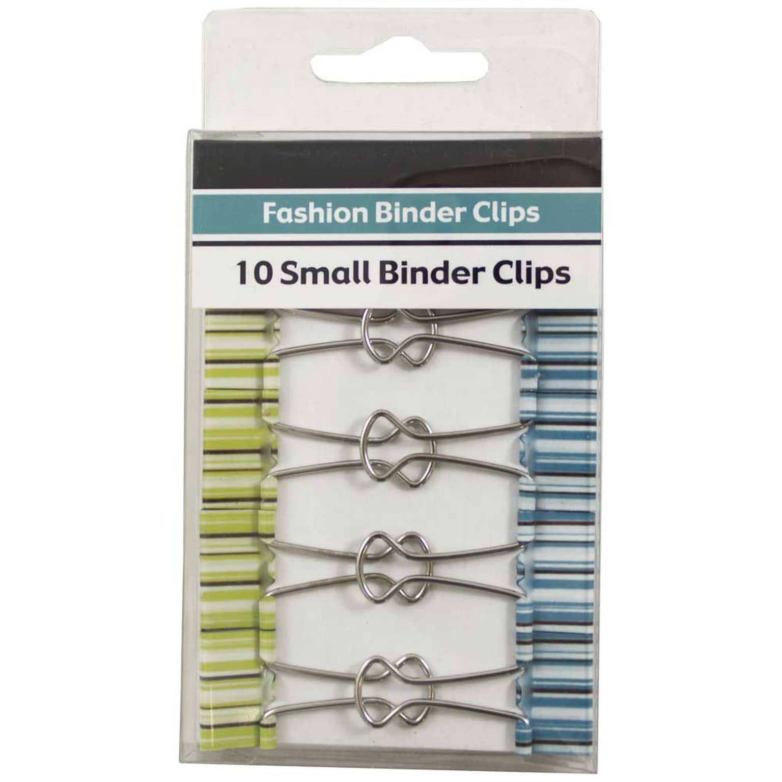 JAM Paper® Colored Fashion Design Binder Clips, Small, 19mm, Green and Blue Binder Clips with Stripes, 10/Pack (336128839)