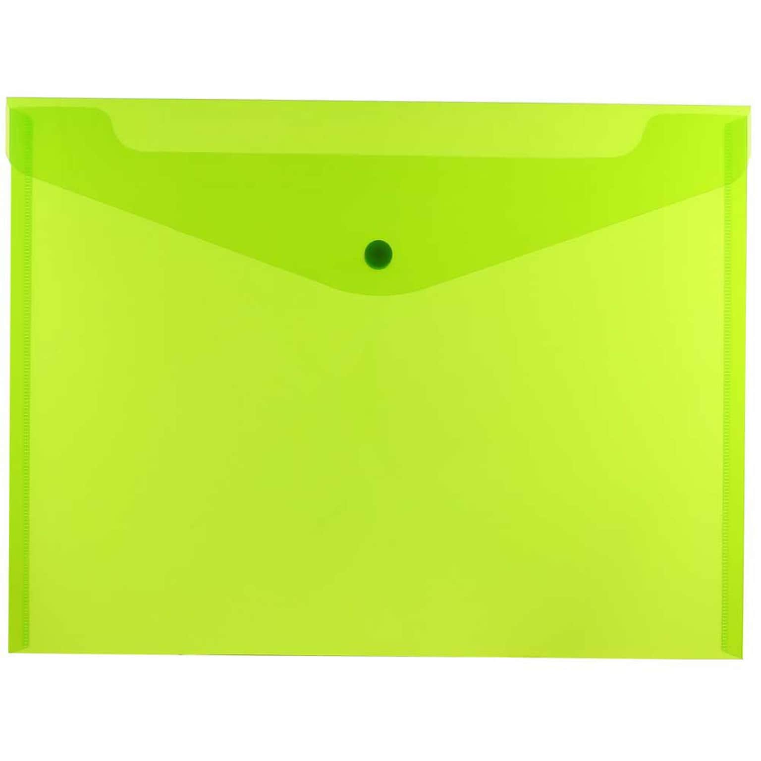JAM Paper® Plastic Envelopes with Snap Closure, Letter Booklet, 9.75 x 13, Lime Green, 12/Pack (218S0LI)