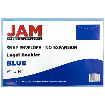 JAM Paper® Plastic Envelopes with Snap Closure, Legal Booklet, 9.75 x 14.5, Blue Poly, 12/pack (3483