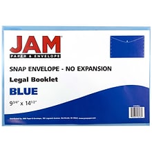 JAM Paper® Plastic Envelopes with Snap Closure, Legal Booklet, 9.75 x 14.5, Blue Poly, 12/pack (219S