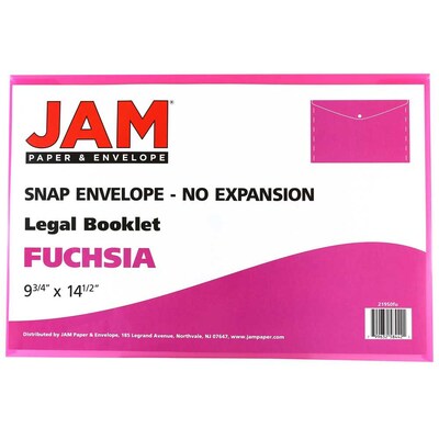 JAM Paper® Plastic Envelopes with Snap Closure, Legal Booklet, 9.75 x 14.5, Fuchsia Pink Poly, 12/pack (219S0FU)