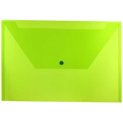 JAM Paper® Plastic Envelopes with Snap Closure, Legal Booklet, 9.75 x 14.5, Lime Green, 12/Pack (219