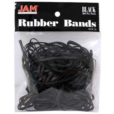 JAM Paper® Rubber Bands, #33 Size, Black Rubberbands, 100/pack (333RBBL)