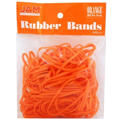 JAM Paper® Rubber Bands, #33 Size, Orange Rubberbands, 100/pack (333RBOR)