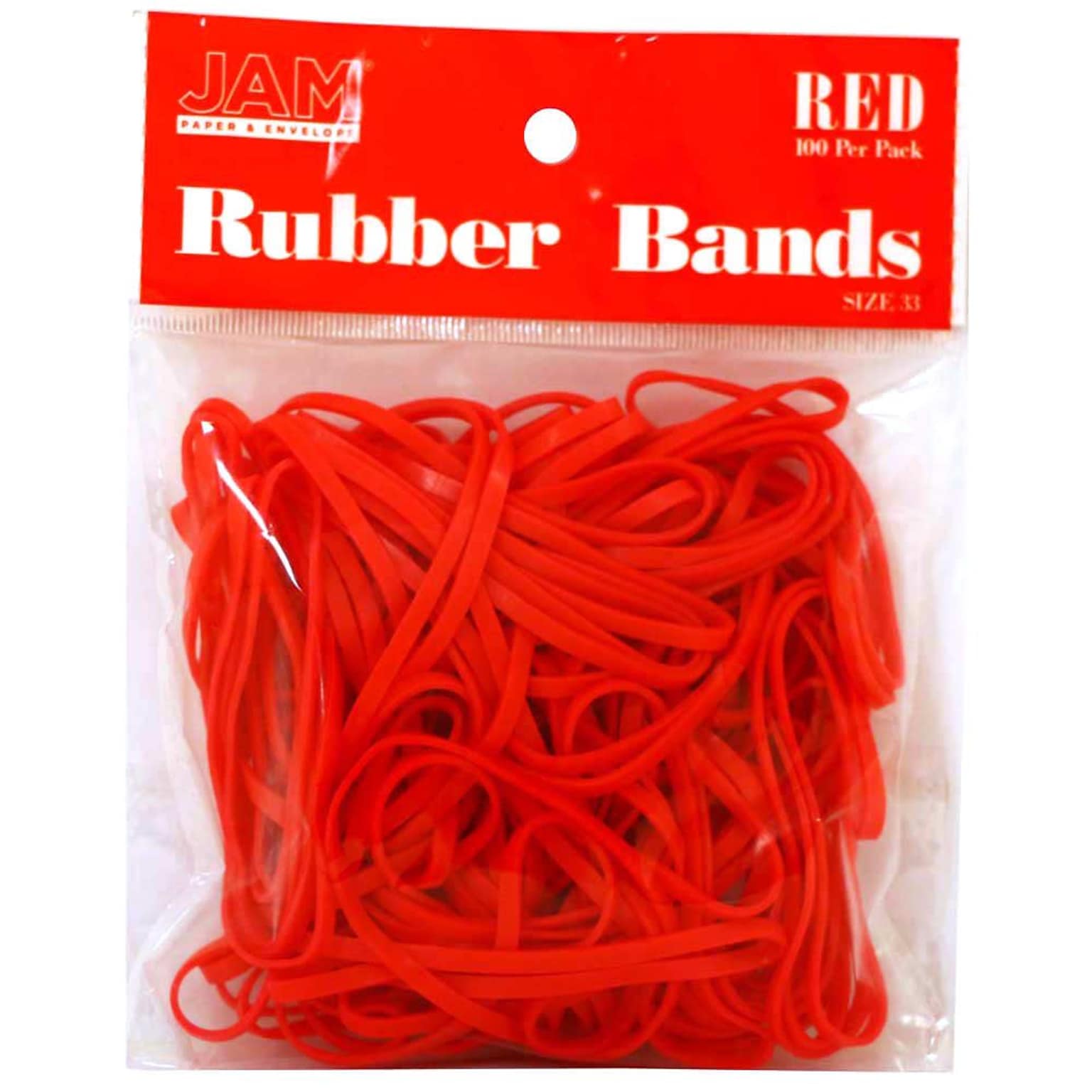 JAM Paper® Rubber Bands, #33 Size, Red Rubberbands, 100/pack (333RBRE)