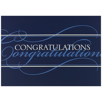 JAM Paper® Blank Congratulations Cards Set, White & Blue Script, 25/Pack (526BG421WB)