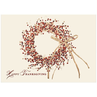 JAM Paper® Blank Thanksgiving Card Set, Happy Thanksgiving Wreath, 25/pack (526M0217B)