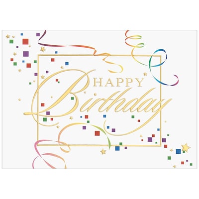 JAM Paper® Blank Birthday Cards Set, Happy Birthday Colorful Squares Theme, 25/Pack (526XA4826WB)