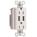 Pass & Seymour® USB Charger with Decorator Duplex Tamper Resistant Receptacle; White