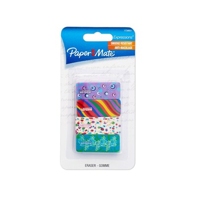 Paper Mate Expressions Decorated Block Eraser, Multicolor, 4/Pack (1734931)