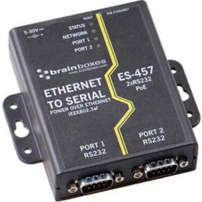 Brainboxes 2-Port (ES-457) RS232 PoE Ethernet-to-Serial Device Server