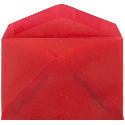 JAM Paper 3Drug Translucent Vellum Mini Envelopes, 2.3125 x 3.625, Primary Red, 100/Pack (1591589A)