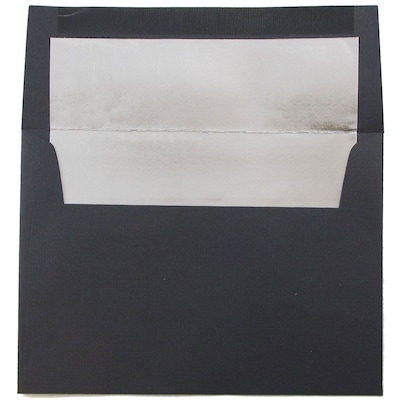 JAM Paper A6 Foil Lined Invitation Envelopes, 4.75 x 6.5, Black Linen with Silver Foil, 50/Pack (324