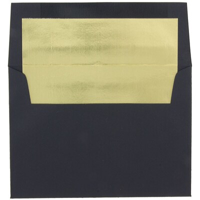 JAM Paper A8 Foil Lined Invitation Envelopes, 5.5 x 8.125, Black Linen with Gold Foil, 50/Pack (3243