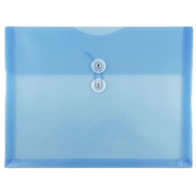 JAM Paper® Plastic Envelopes with Button and String Tie Closure, Letter Booklet, 9.75 x 13, Blue, 12