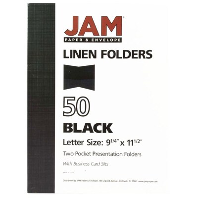 JAM Paper 2-Pocket Textured Linen Business Folders, Black, 25/Pack (386LBLA)