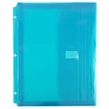 JAM Paper® Plastic 3 Hole Punch Binder Envelopes, Hook & Loop Closure, 1 Expansion, 8.63 x 11.5, Teal Blue, 12/Pack (218VB1TE)