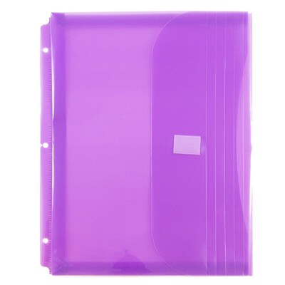 JAM Paper® Plastic 3 Hole Binder Envelopes with Hook & Loop, 9.5 x 11.5 with 1 Inch Expansion, Fuchsia Pink, 12/Pack (218VB1PI)