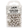 JAM Paper® Push Pins, White Pushpins, 100/Pack (222419055)