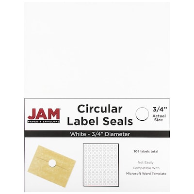 JAM Paper® Round Circle Label Sticker Seals, 3/4, White, 108/pack (3147612190)