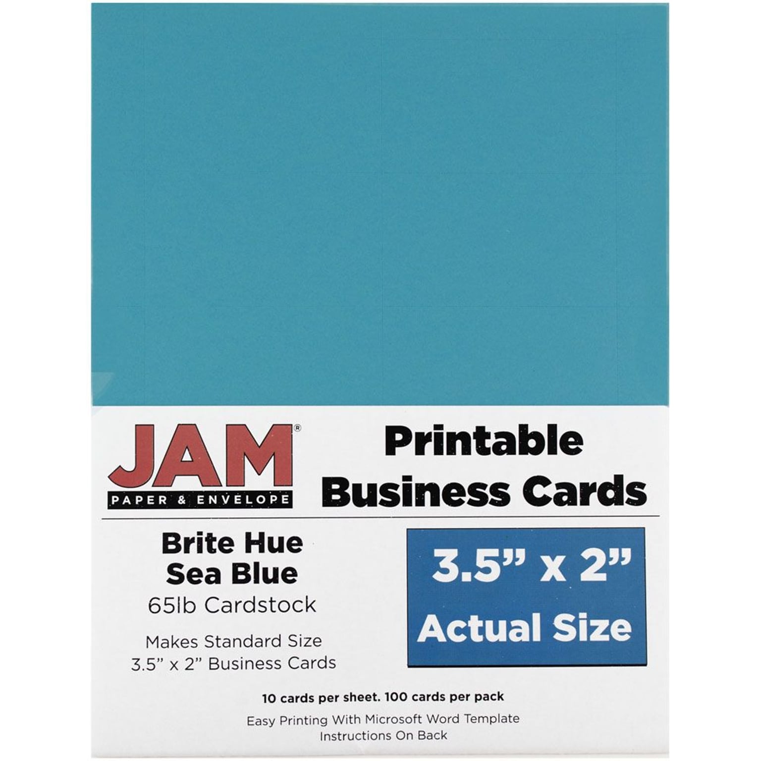 JAM Paper® Printable Business Cards, 3 1/2 x 2, Sea Blue, 100/Pack (22128341)