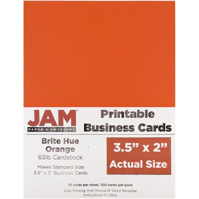 JAM Paper® Printable Business Cards, 3 1/2 x 2, Orange, 100/Pack (22128342)