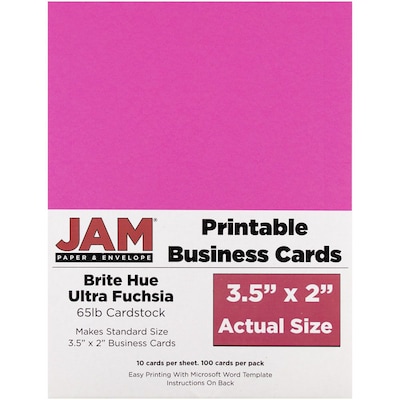 JAM Paper® Printable Business Cards, 3 1/2 x 2, Ultra Fuchsia Pink, 100/Pack (22128338)