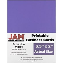 JAM Paper® Printable Business Cards, 3 1/2 x 2, Violet Purple, 100/Pack (22128337)