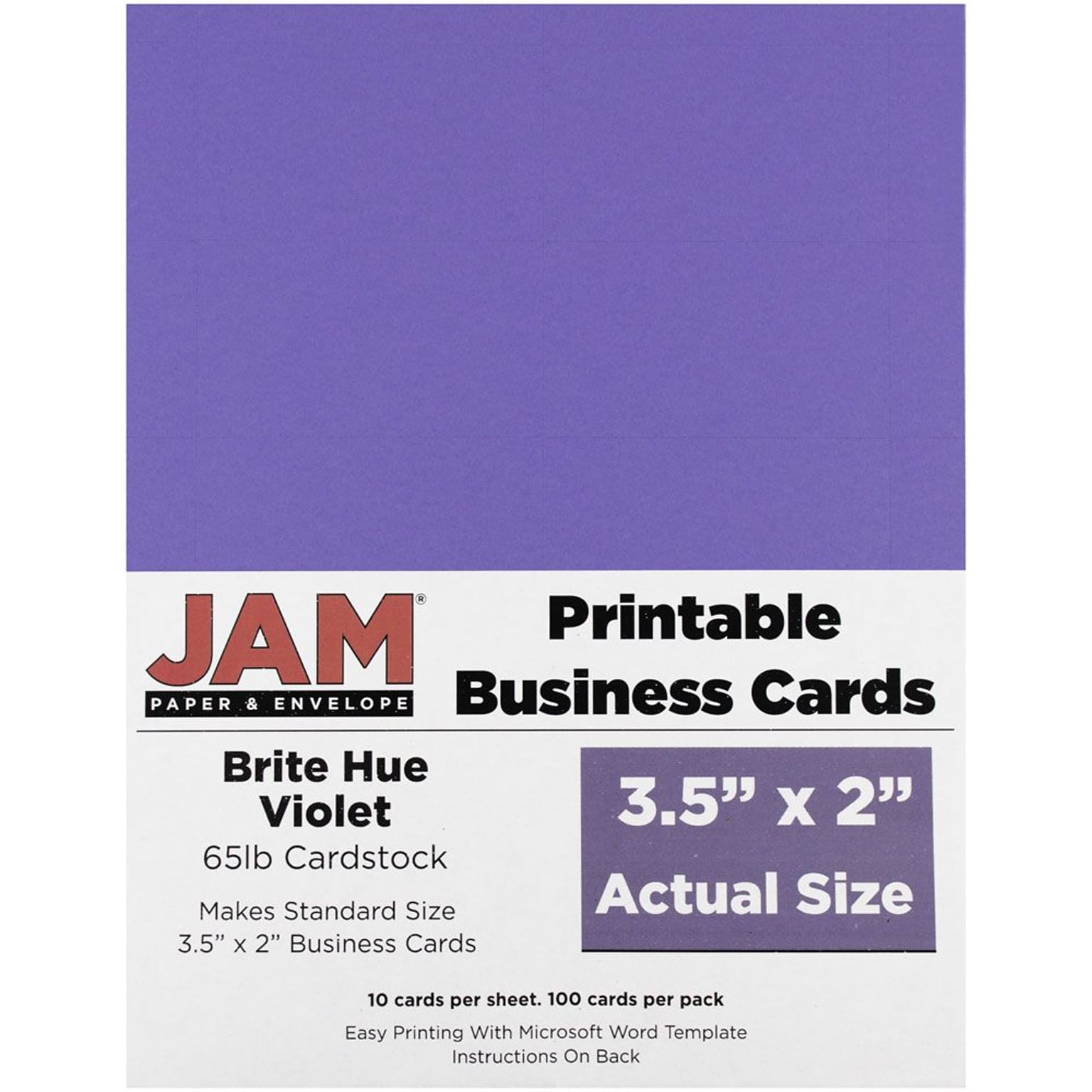 JAM Paper® Printable Business Cards, 3 1/2 x 2, Violet Purple, 100/Pack (22128337)