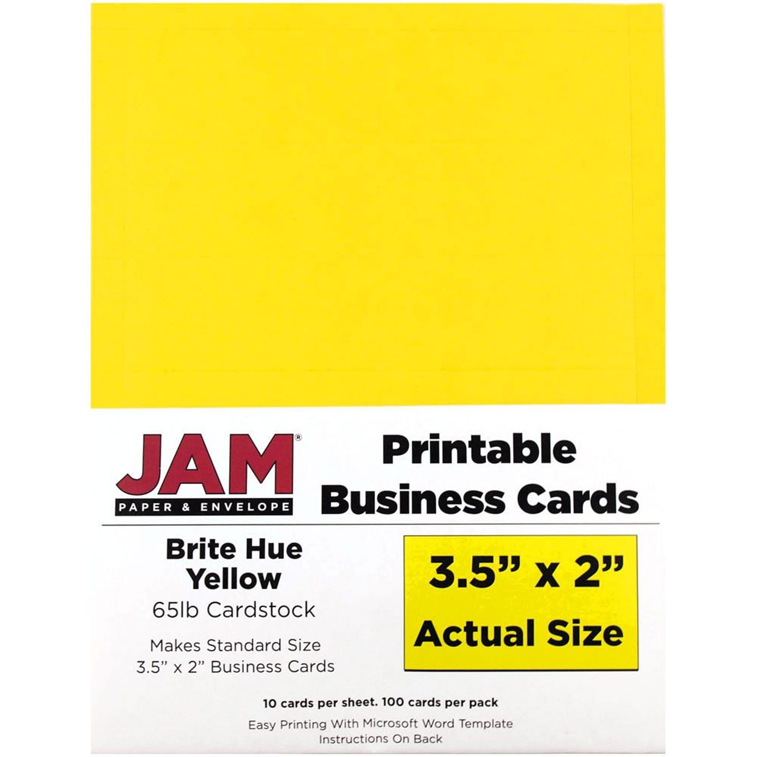 JAM Paper® Printable Business Cards, 3 1/2 x 2, Yellow, 100/Pack (22128336)
