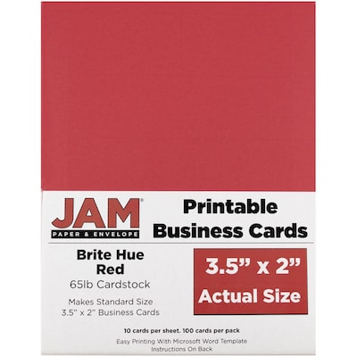 JAM Paper® Printable Business Cards, 3 1/2 x 2, Red, 100/Pack (22128334)