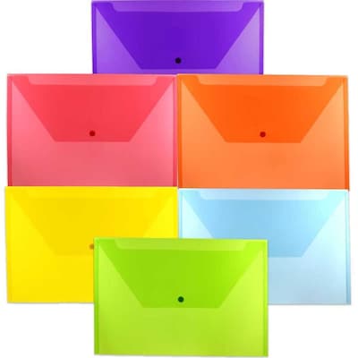 JAM Paper® Plastic Envelopes with Snap Closure, Legal Booklet, 9.75 x 14.5, Assorted Poly Colors, 6/