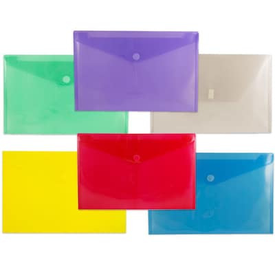 Jam Paper Hook & Loop Plastic File Pocket, Legal Size, Assorted, 6/Pack (2358bgprysm)