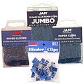 JAM Paper® Colored Office Clip Assortment Pack, Blue, 1 Binder Clips 1 Paperclips 1 Circular Cloops, 4/set (26411BUASRTD)