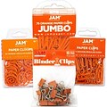 JAM Paper® Colored Office Clip Assortment Pack, Orange, 1 Binder Clips 1 Paperclips 1 Circular Cloops, 4/set (26411ORASRTD)