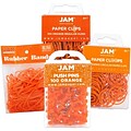 JAM Paper® Office Supply Assortment, Orange, 1 Rubber Bands, 1 Push Pins, 1 Paper Clips & 1 Round Paper Cloops (3224OROASRT)