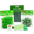 JAM Paper® Desk Supply Assortment, Green, 1 Rubber Bands, 1 Small Binder Clips, 1 Staples & 1 Small