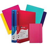 JAM Paper® Back To School Assortments, Pink, 4 Heavy Duty Folders, 2 1 Inch Binders & 1 Pink Journal
